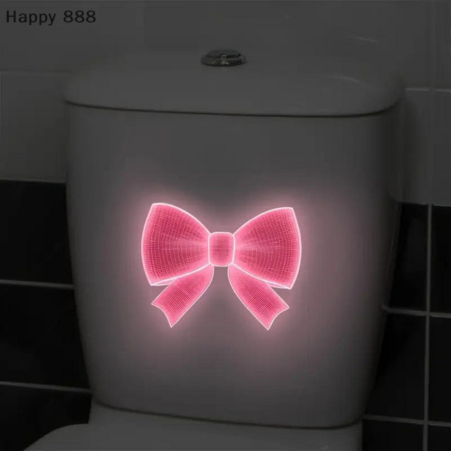 Leuchtende Toilettenaufkleber mit Schleifen-Design in Rosa aus PVC - Bild 1