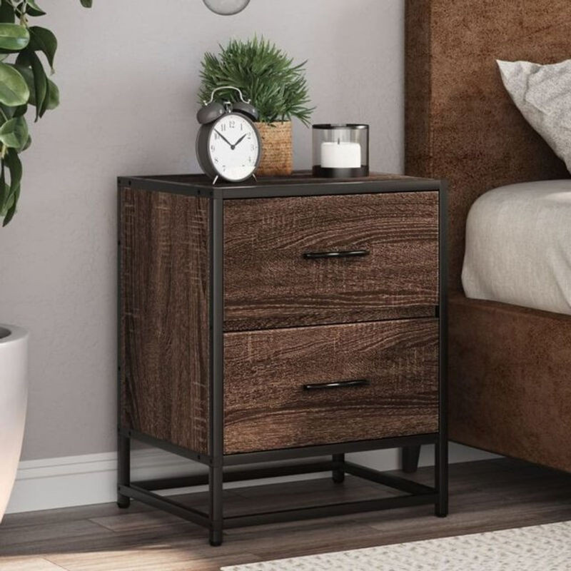 Vidaxl Nachttisch in Braun in Eichen-Optik aus Holzwerkstoff und Stahl im Industrial-Stil, B/T/H: 40 x 31 x 50 cm - Bild 1