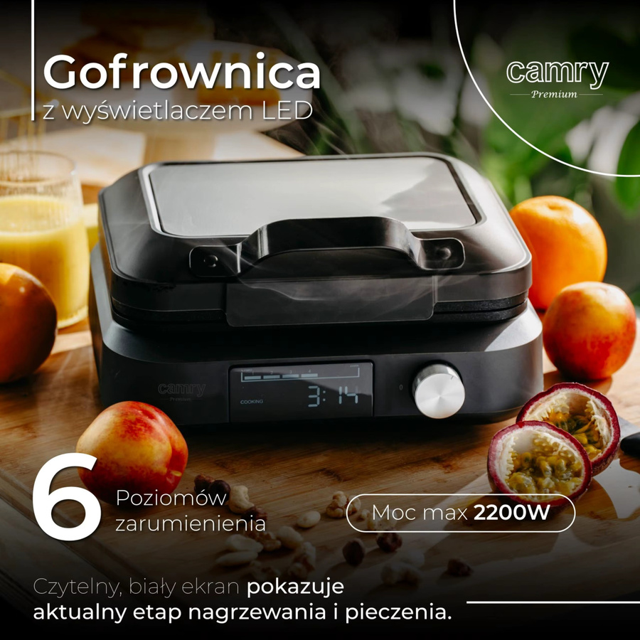 Waffelmaschine für belgische Waffeln mit 2200 W Leistung, LED-Anzeige, Box-Sensor und Antihaftbeschichtung, Schwarz - Bild 3