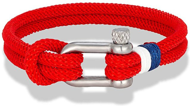 Armband, doppeltes Surfer-Seilarmband, Edelstahl-Ankerbügel, rot, Herren, 19cm - Bild 1