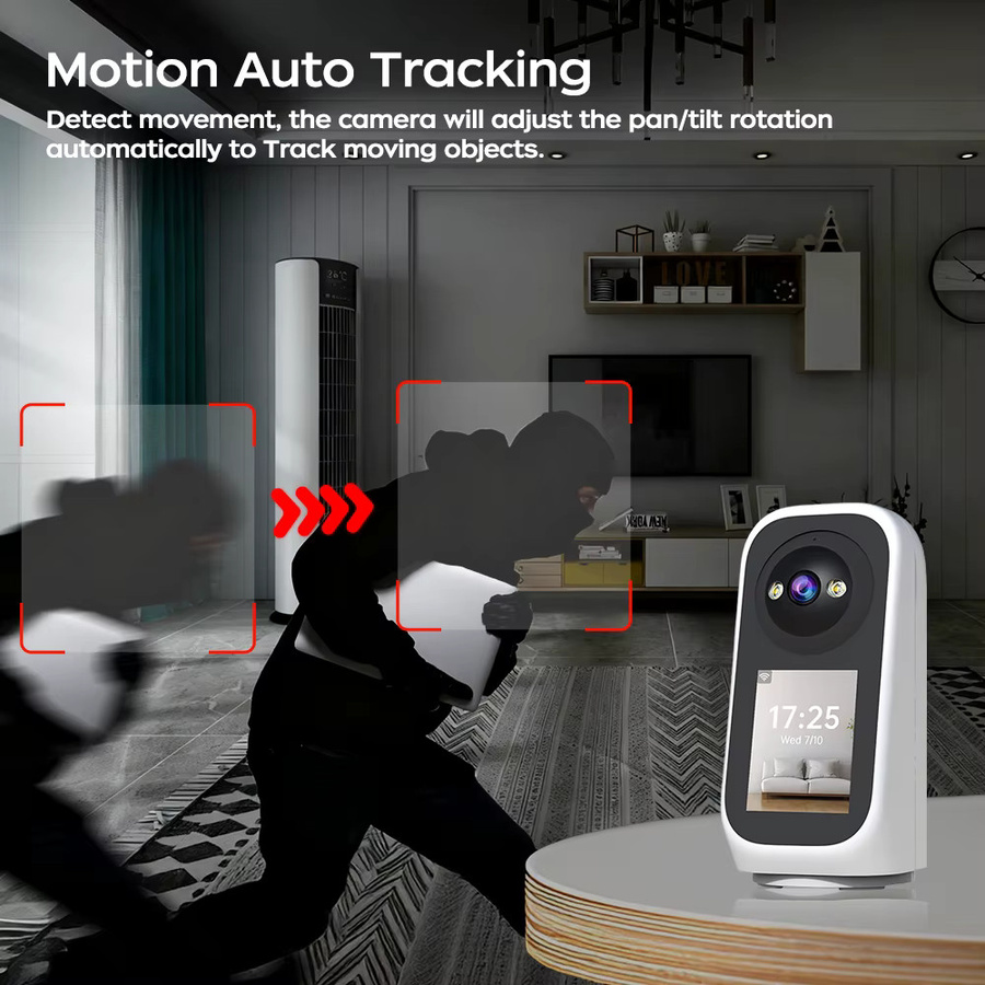 Jooan 4MP PTZ IP-Kamera mit 2,8-Zoll-LED-Bildschirm, KI-Tracking und Babyweinen-Erkennung, weißer Heim-Babymonitor mit Videoanruf-Funktion - Bild 4