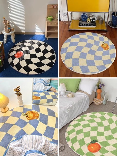 VIKAMA Runder Teppich im Schachbrett-Design, Modernes Checkerboard-Muster für Wohnzimmer und Schlafzimmer, Durchmesser: 100 cm - Bild 1
