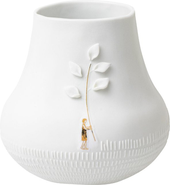 Vase PARKSPAZIERGANG aus Keramik und Porzellan in Weiß und Gold, rund, Höhe: 25,0 cm, Durchmesser: 20,5 cm - Bild 1