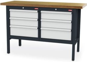 STIER Werkbank mit 6 Schubladen in Grau, B/T/H: 150 x 60 x 96 cm - Bild 1