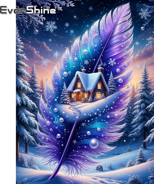 Evershine 5D Diamantmalerei Winterlandschaft mit Schnee und Federn als Mosaik Wanddeko in Multicolour - Bild 1