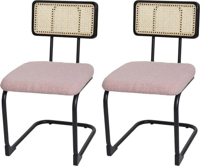 2er-Set MCW Freischwinger-Stühle K88 mit Bouclé-Stoff in Pink und Poplar-Holz - Bild 2
