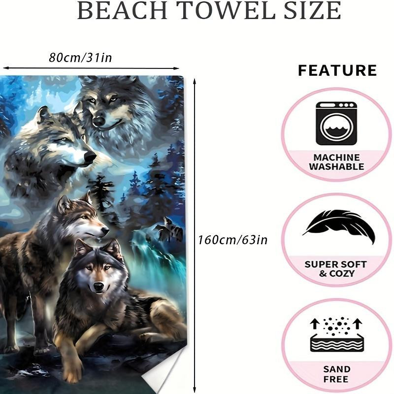 Strandtuch mit Wolfsmuster von JMG Household Supplies, ultraweiche Mikrofaser, schnelltrocknend, Multicolour, B/H: 70 x 140 cm - Bild 2
