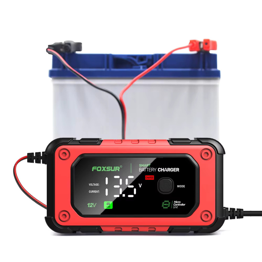 Eafc Smart Autobatterie Ladegerät 12V 7A für AGM, Lithium, Eisen und Blei-Säure Batterien in Rot für Auto, Geländewagen, Motorrad und LKW - Bild 4