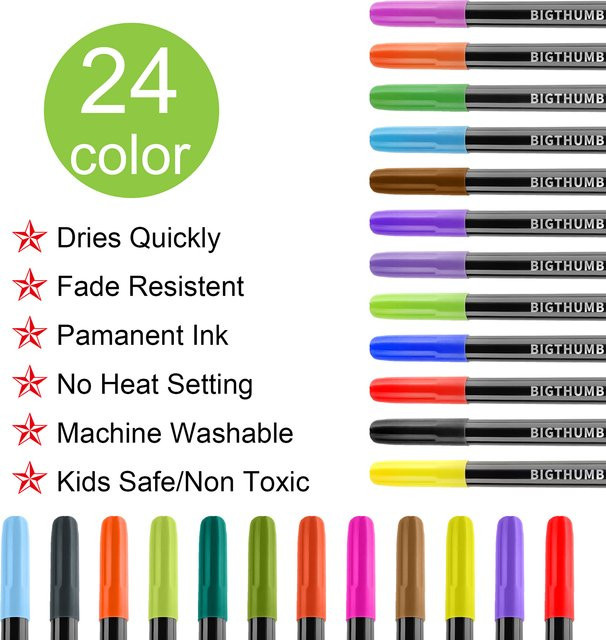 Set mit 24 permanenten Stoffstiften in Multicolour für DIY-Textilgestaltung, Kleidung, Papier und Leinwand - Bild 1