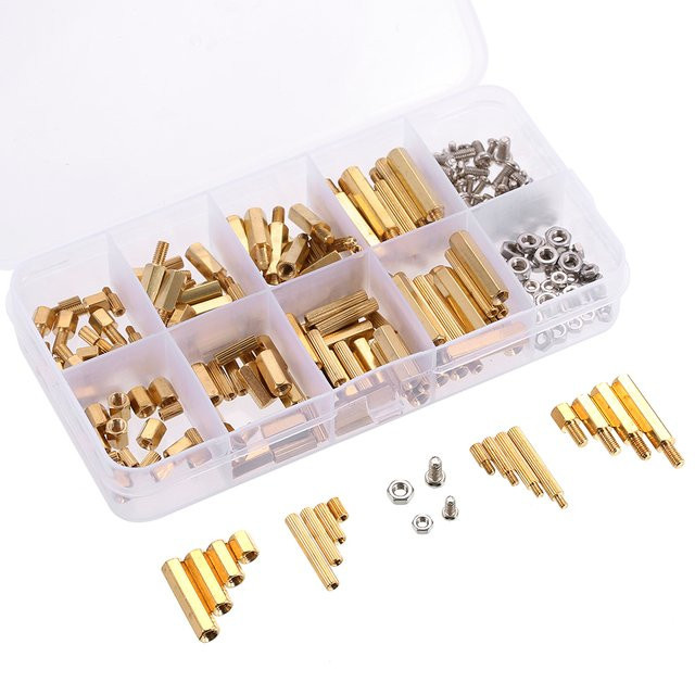 Meterk Messing Abstandshalter Set mit M2 und M3 Schrauben und Muttern, 240-teiliges Sortiment für PCB Boards, Goldfarben - Bild 1
