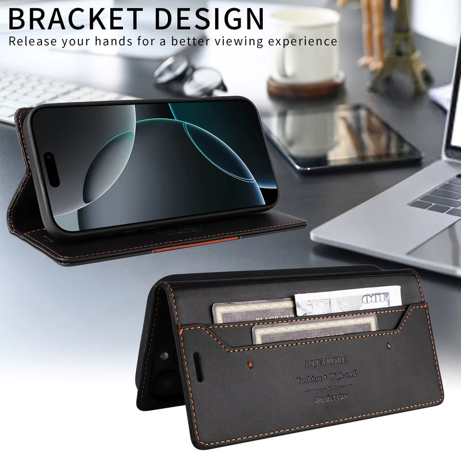 Magnetische Business Flip Wallet Ledertasche für iPhone 16 15 14 13 12 11 in Schwarz mit Kartenfach - Bild 2