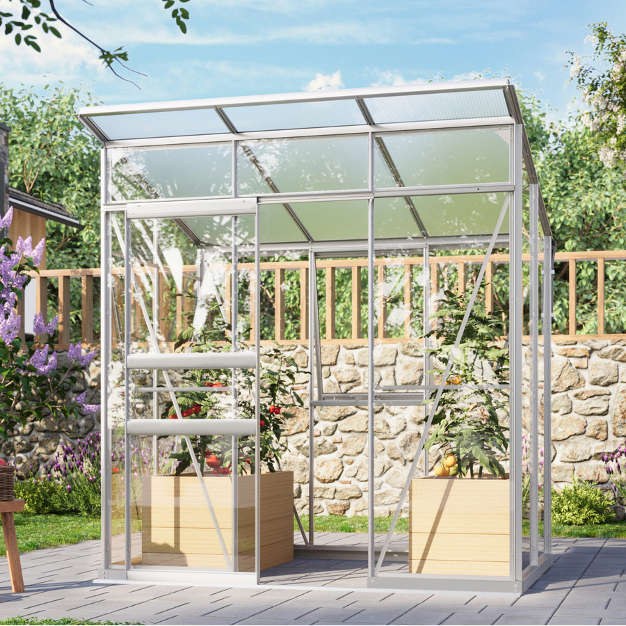 Vitavia Gewächshaus Palma 3250 mit Pultdach und Stahlfundamentrahmen aus eloxiertem Aluminium sowie Sicherheitsglas und Polycarbonat - Bild 2