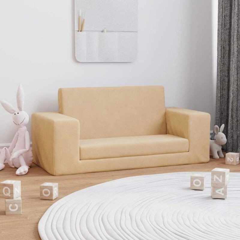 vidaxl Kinder-Schlafsofa 2-Sitzer aus weichem Plüsch in Beige - Bild 1