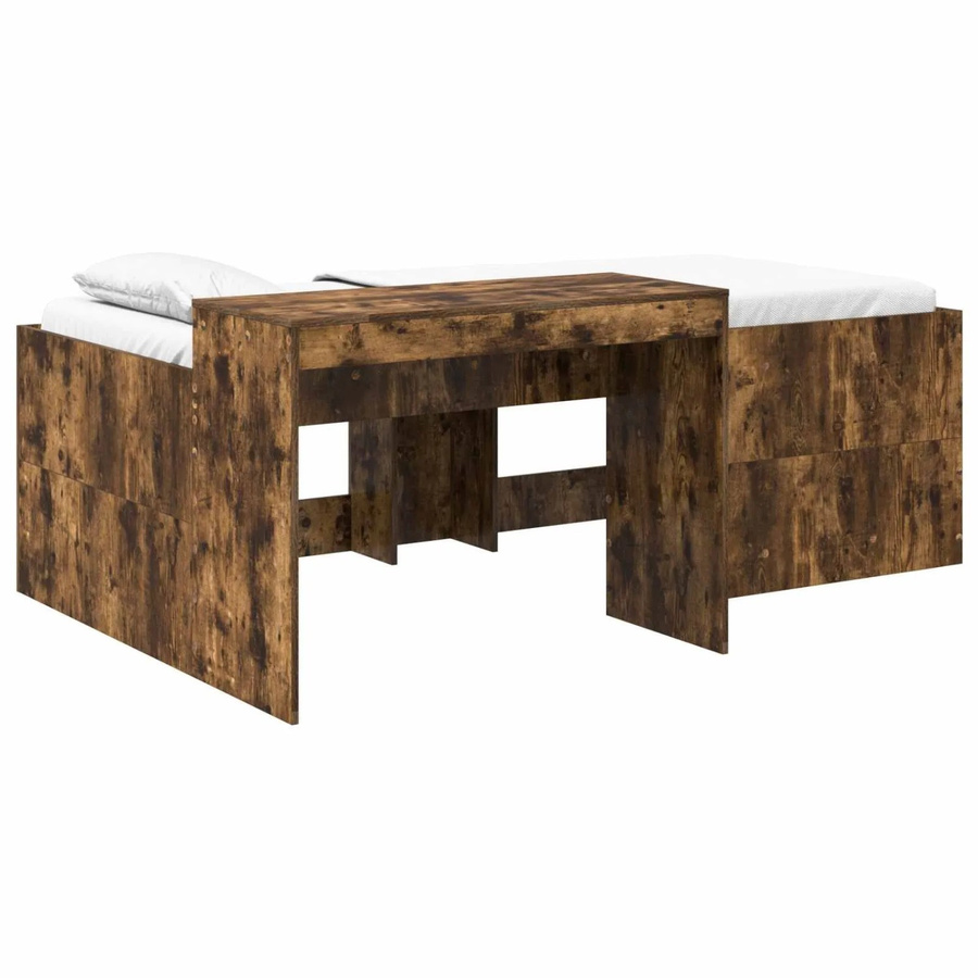 vidaXL Hochbett mit Schreibtisch für Kinder in Geräuchert Eiche, Farbe Braun, B/T/H: 200 x 80 x 123,5 cm - Bild 2