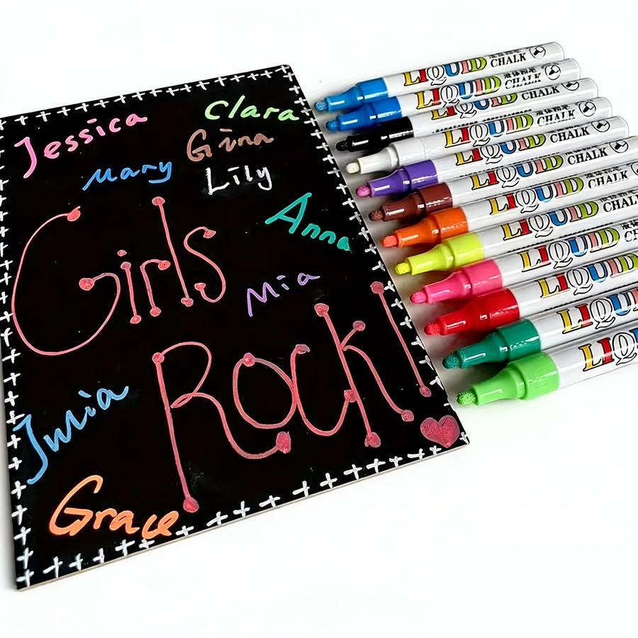 12 Stück Neonfarbene Flüssigkreidemarker in Multicolour für Tafeln, Glasfenster und Whiteboards mit Bullet-Spitze - Bild 2