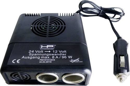 HP Autozubehör Spannungswandler 24V zu 12V 96W Schwarz B/T/H: 11 cm x 11,5 mm x 4,5 cm - Bild 1