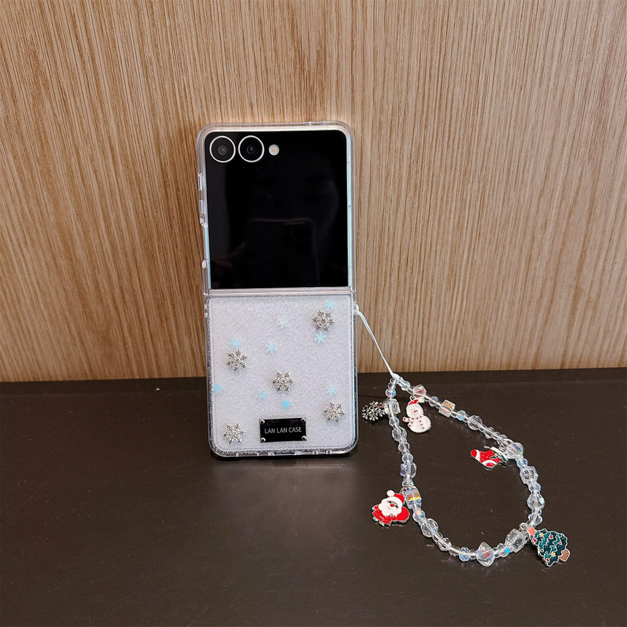 Weihnachtliche Handyhülle mit Diamant-Schneeflocken und Kette für Samsung Galaxy Z Flip 7, Z Flip 6 und Z Flip 5 in Beige - Bild 2
