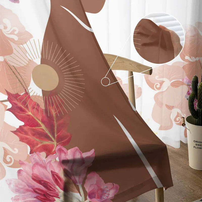 Super Six Chiffon-Fenstervorhang im Boho-Stil mit floralem Blumenmuster, Farbe: Weiß, Breite: 135 cm, Höhe: 114 cm - Bild 2