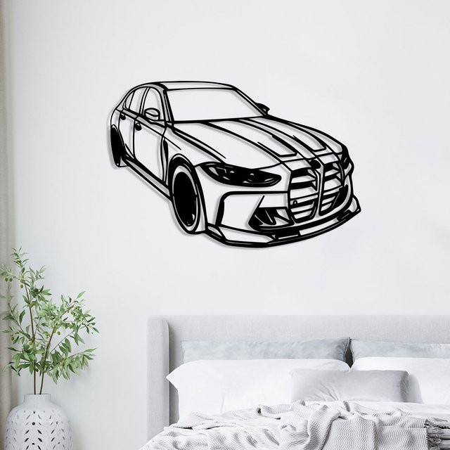 DDPNKL Moderne Metallwandkunst mit abstraktem Auto-Design in Schwarz und Rot - Bild 1