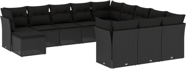 vidaXL 12-tlg. Garten-Sofagarnitur aus schwarzem PE-Rattan mit Kissen und Stauraum - Bild 1
