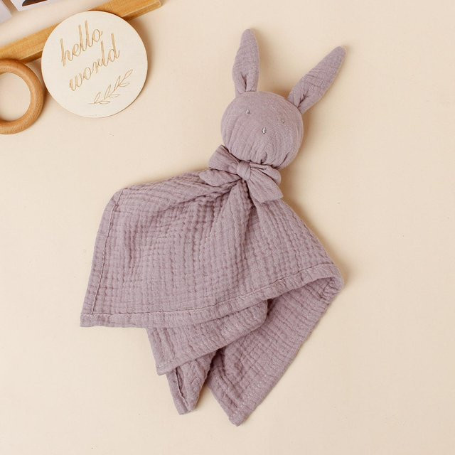 Quadratisches Baby-Kaninchen Kuscheltuch mit eleganter Schleifenverzierung und Stickerei in Violett - Bild 1