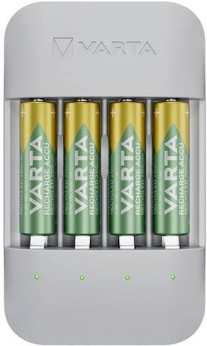 Varta Eco Charger Pro Akku Ladegerät aus Recyclingmaterial inklusive USB-Typ-C Ladekabel und 4x AA 2100 mAh NiMH-Akkus - Bild 1