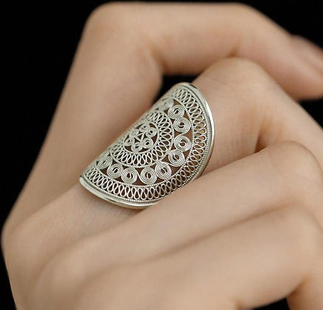 Foxanry Ring, Silber, Blume, Damen, braun - Bild 1