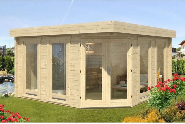 Finntherm Gartensauna Magnus-70 aus Espe naturbelassen B/T: 406 x 406 cm - Bild 1