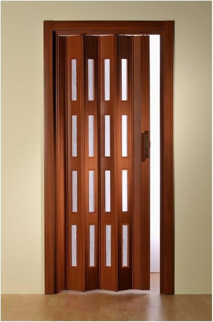 Forte Premium Kunststoff Falttür Luciana mit 4 Fenstern in Mahagoni Braun, B: 88,5 cm, H: 202 cm - Bild 1