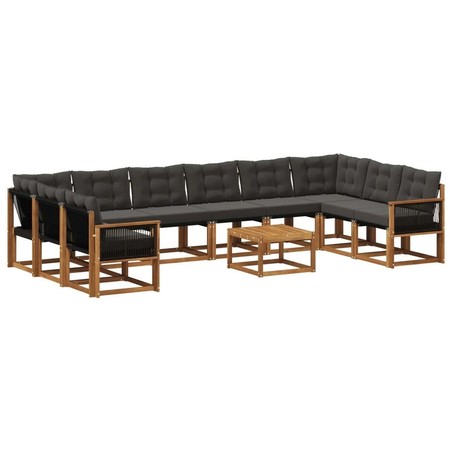 vidaXL Outdoor-Sofagarnitur aus Massivholz Akazie mit 11 Kissen in Natur und Schwarz - Bild 2