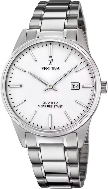 Festina Herrenuhr, Quarz, Edelstahl, 40 mm, Weiß, 5 ATM - Bild 1