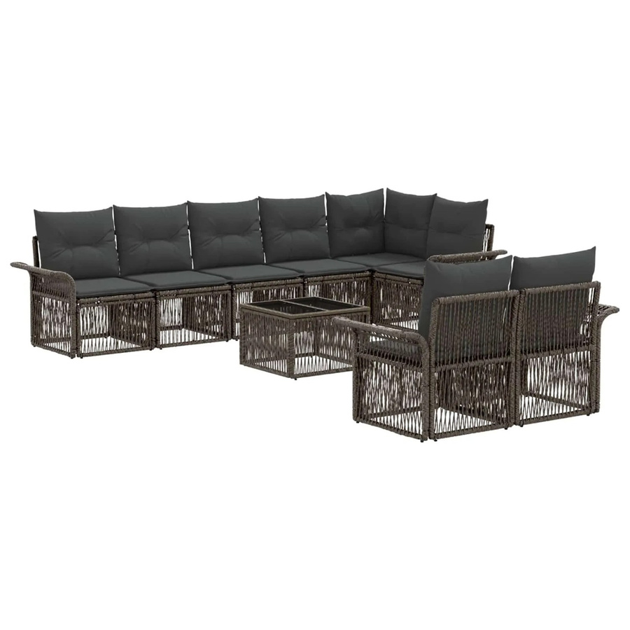 vidaXL Gartensofa-Set 9-teilig in Grau mit Polsterkissen und Couchtisch aus Poly-Rattan und Metall - Bild 2