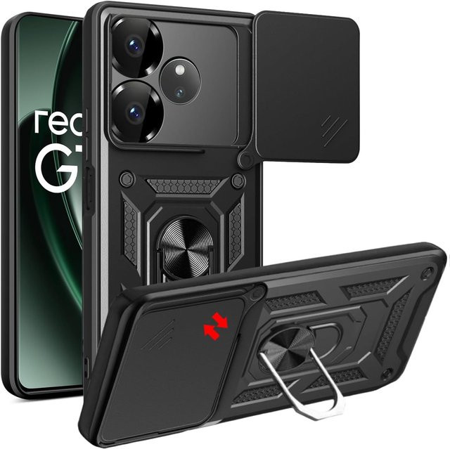 Realme Schutzhülle mit Linsenschutz und Ring-Magnethalterung für Realme GT 6, GT 6T und Neo 6 SE in Schwarz oder Transparent - Bild 1