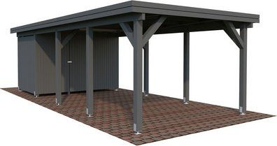 PALMAKO Carport Karl aus Fichtenholz mit Flachdach, grau, B/T/H: 360 x 762 x 235 cm - Bild 1