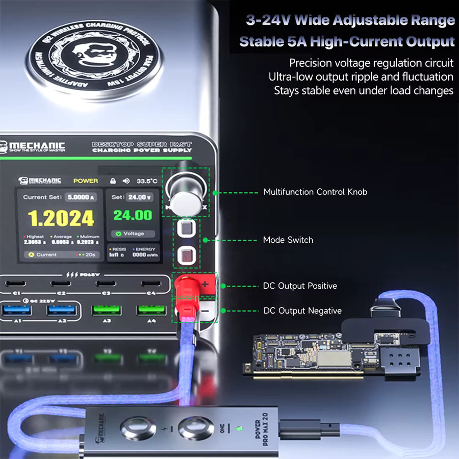 MECHANIC Power 200 Multi-Port Schnellladegerät mit einstellbarem Netzteil 200W für Smartphone- und Tablet-Reparaturen - Bild 4