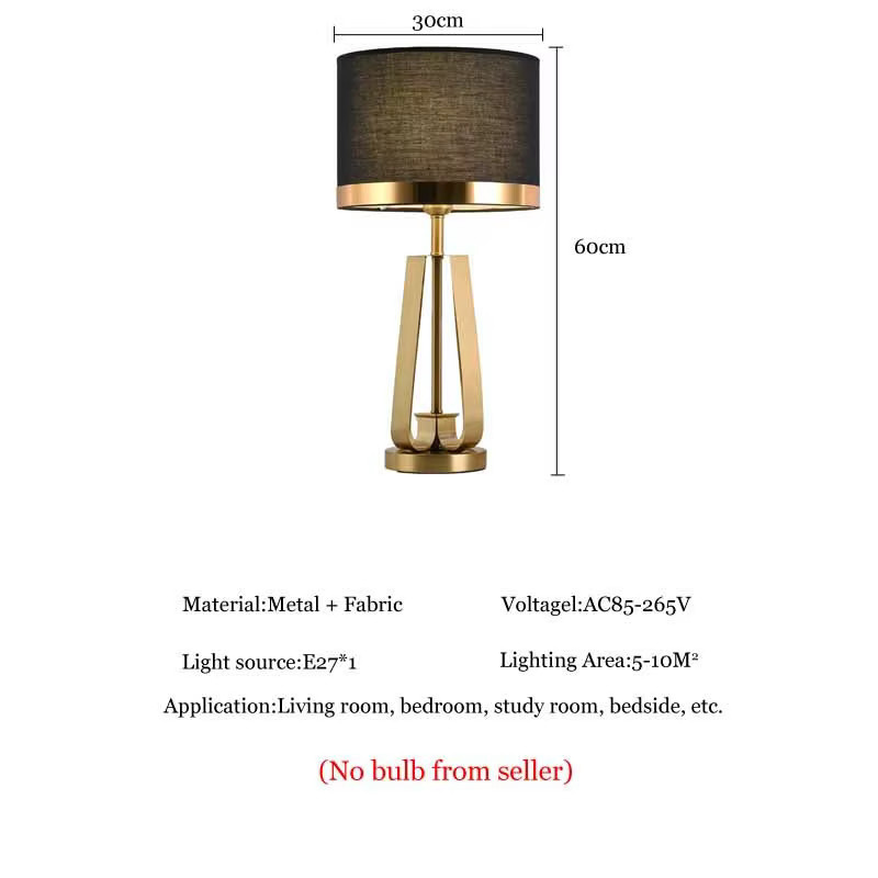 Vecli Tischlampe im nordischen modernen Design aus Metall und Stoff in Schwarz, Weiß oder Gold/Messing - Bild 2