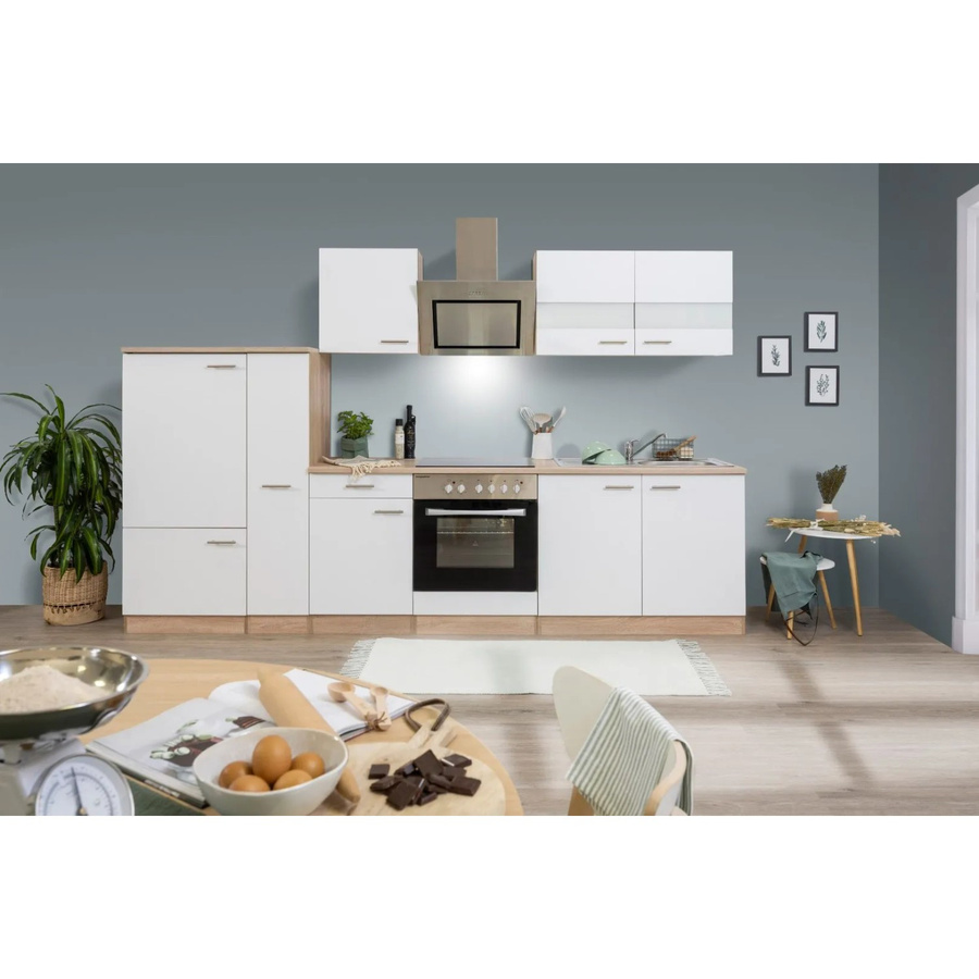 Respekta Economy Küchenzeile KB300ESWSC modern Weiß-Eiche Sägerau mit Soft-Close-Türen und Schubladen Breite: 300 cm, Tiefe: 55,5 cm - Bild 2