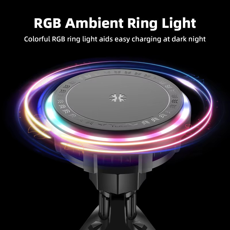 Vyvylabs Magnetische kabellose Handyhalterung mit RGB-Beleuchtung und Kühlung, 15W Autoladegerät für iPhone und Android, Schwarz/Multicolor - Bild 4