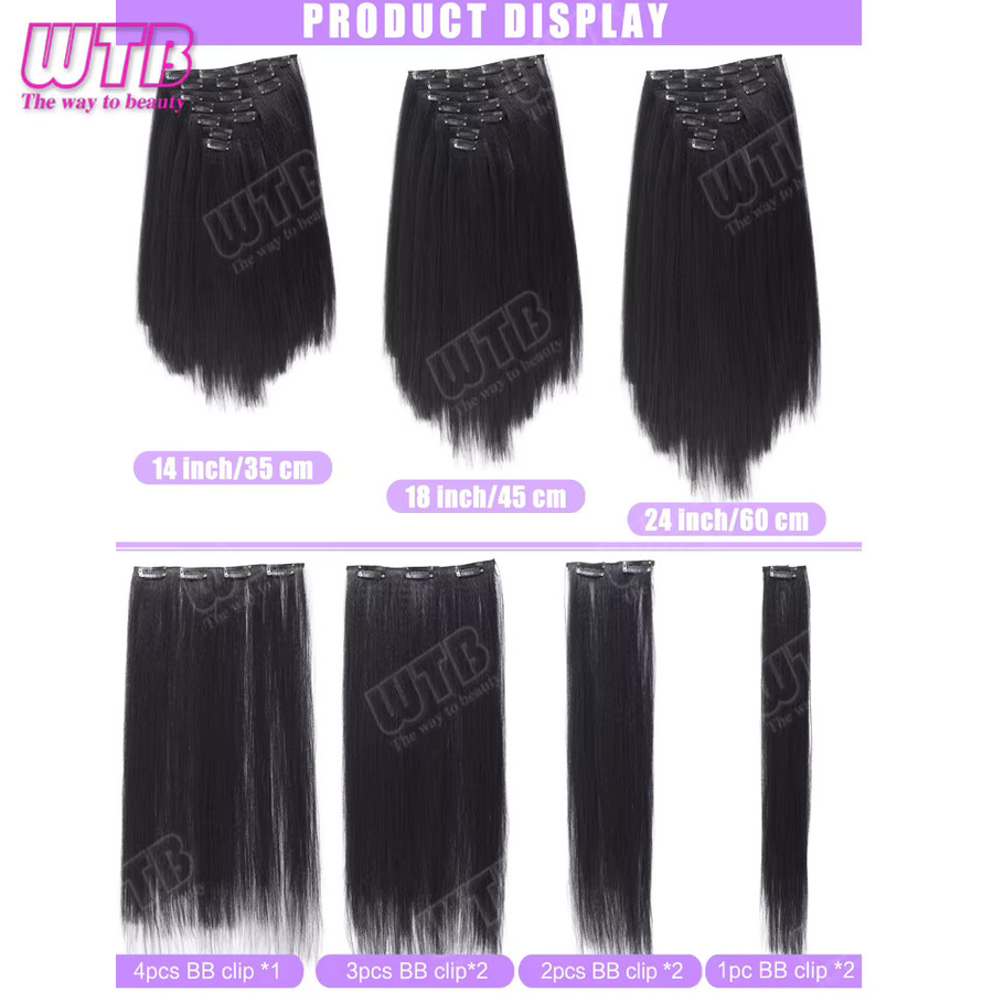 WTB Haarverlängerungs-Perücken-Set, 7-teilig, synthetisch, schwarz, glatt, Damen - Bild 2