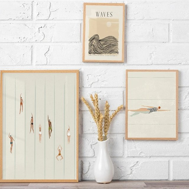Potdemiel Wandkunstdruck Nordic Schwimmer Big Wave Surf Leinwandposter für dein Wohnzimmer, Mehrfarbig - Bild 1