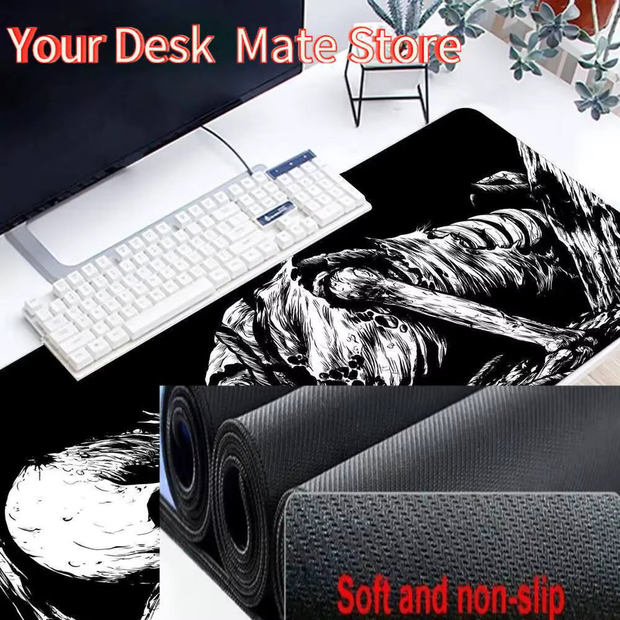 LockEdge Dark Horror Skull Gaming-Mauspad in Schwarz als große Schreibtischunterlage für Computer und Tastatur - Bild 3