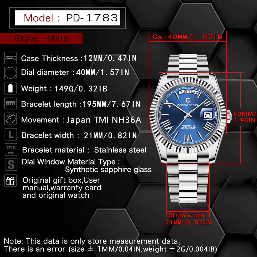 Pagani Design Armbanduhr Automatik, Edelstahl, Weiß, Saphirglas, Herren - Bild 5