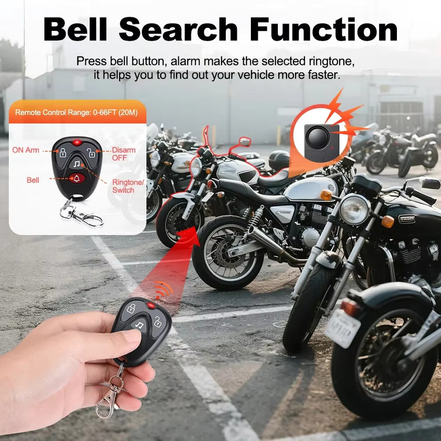 Awapow Drahtloser Vibrationsalarm mit Fernbedienung für Fahrrad, Motorrad, Tür und Fenster, 110dB, Schwarz - Bild 3