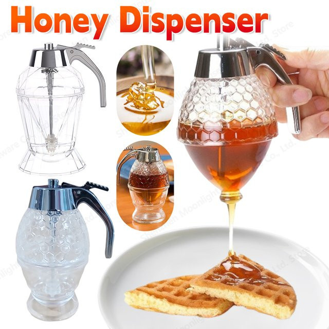 APWIKOGER Honigspender und Ölflasche aus transparentem Kunststoff mit Ständer für Honig und Sirup - Bild 1