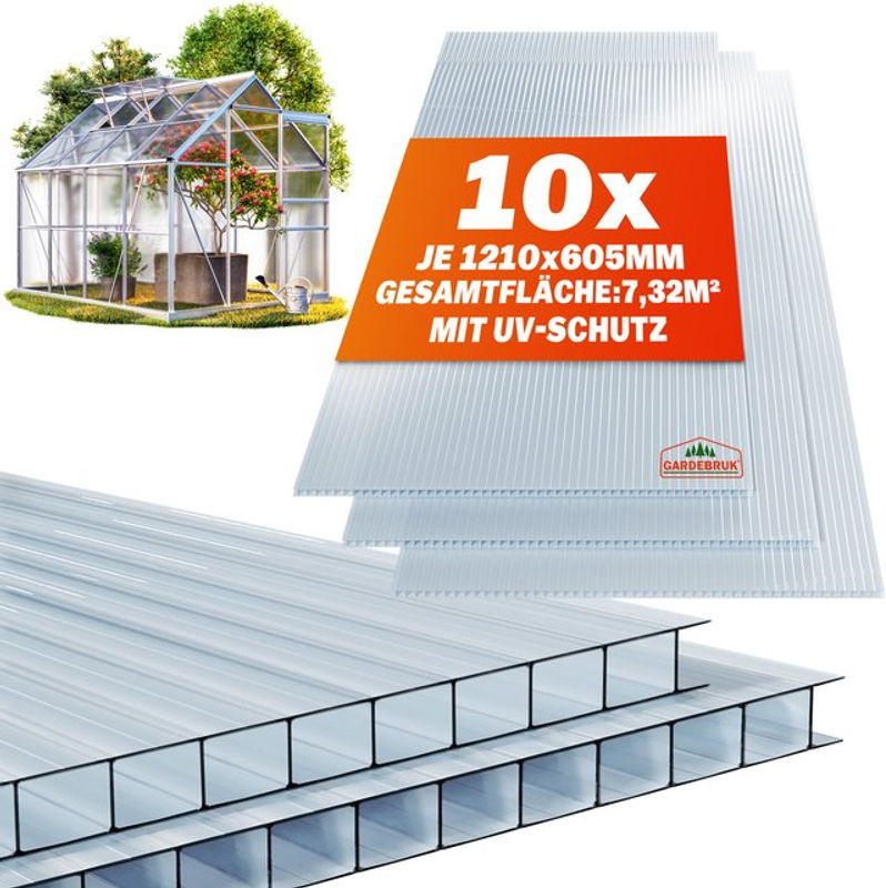 GARDEBRUK Doppelstegplatten aus Polycarbonat 10er-Set, 6mm, transparent, 7m² UV-beständig und bruchfest - Bild 2