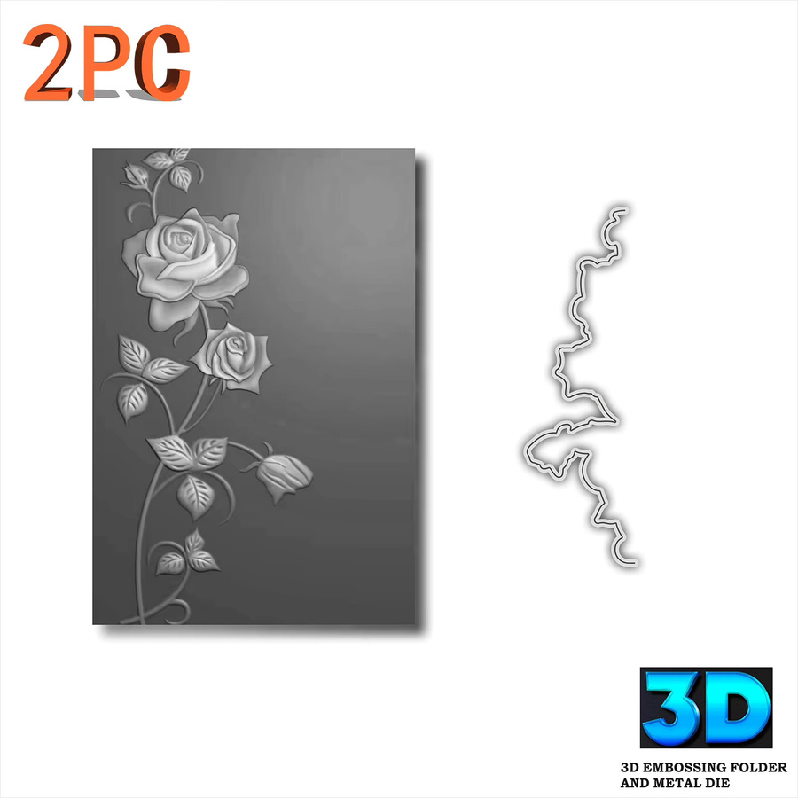 Green Shadow Rose 2-teiliges Set aus 3D-Reliefordner und Schneidform in Grün für Scrapbooking und DIY-Bastelarbeiten - Bild 1