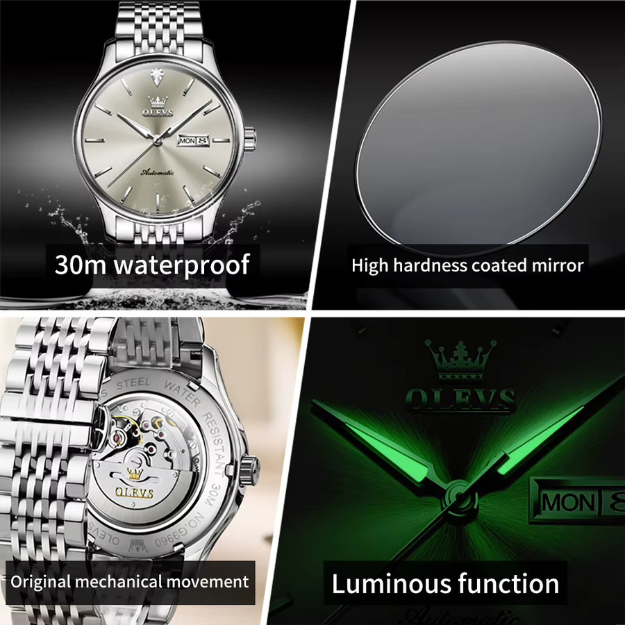 OLEVS Armbanduhr, Automatik, Edelstahl, Silber, Herren - Bild 5