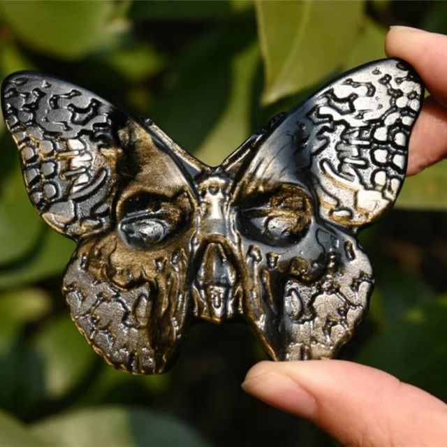 CrystalHola Handgeschnitzter Schmetterling aus goldenem Obsidian und Quarzkristall - Bild 1