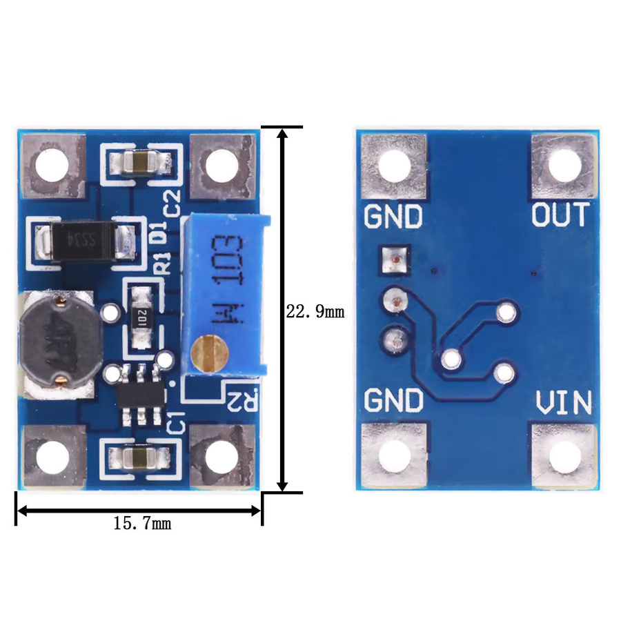SX1308 DC-DC Step Up Boost Converter Modul, Einstellbarer Spannungsregler 2-24V zu 2-28V, 2A, Blau - Bild 3
