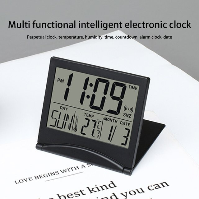 Aideepen Multifunktionale LCD Desktop Uhr mit Wecker, Datum und Temperatur in Schwarz - Bild 1